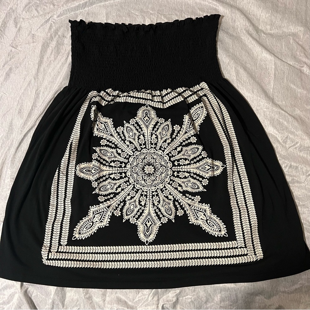 SHEIN Curve Black/White Strapless Dress with Smocked Waist - Women’s 2XL